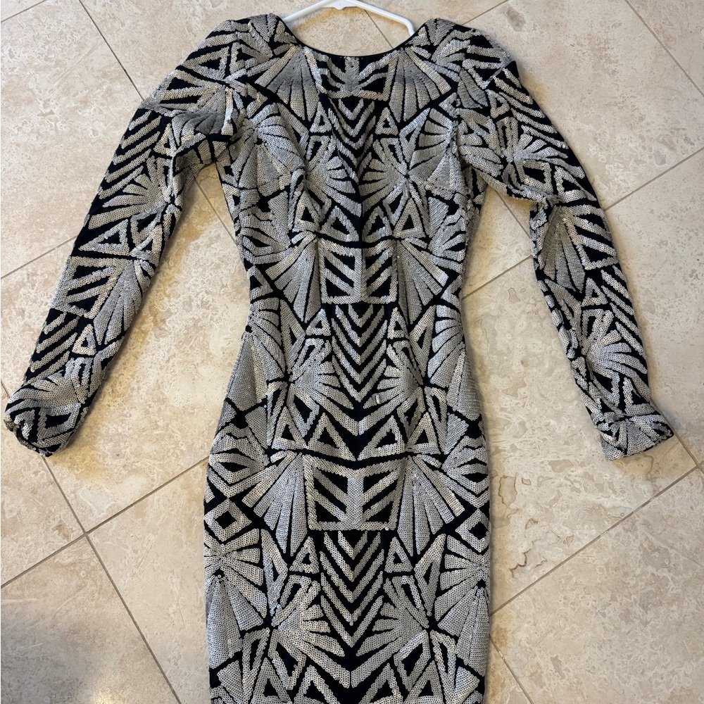 Dress the Population Black and Silver Long Sleeve Dress